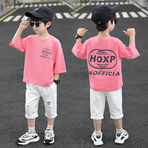 Boy Summer Suit Handsome Gas Tide Net Red Short Sleeve T-shirt Sportswear 2022 New Ocean Gas Fried Street Reflective Summer Clothing