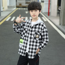 Boy Fried Street Shirt 2022 New Xia Ocean Gas Plaid Shirt Short Sleeve Big Boy Spring Autumn Pure Cotton Cardiovert Long Sleeve