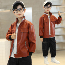 Boy Fried Street Leather Coat Jacket 2022 New Locomotive Leather Jacket Children Casual Standout Collar Baseball Served Spring Dress Damp
