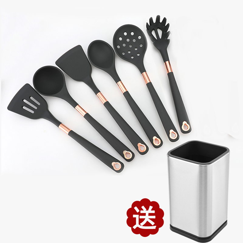 six sets + SOLID TURNER , SLOTTED SPATULA  , DEEP SOUP LADLE , PASTA SERVER , SOLID SPOON + HOLDER