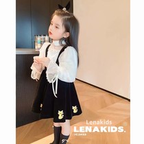 Girls' dress autumn suit new foreign-style children's dress Princess skirt mesh girl velvet belt skirt