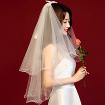 Butterfly knot veil bridal main wedding yarn short yarn collar certificate registration small prop wedding headwear style cover head little fresh