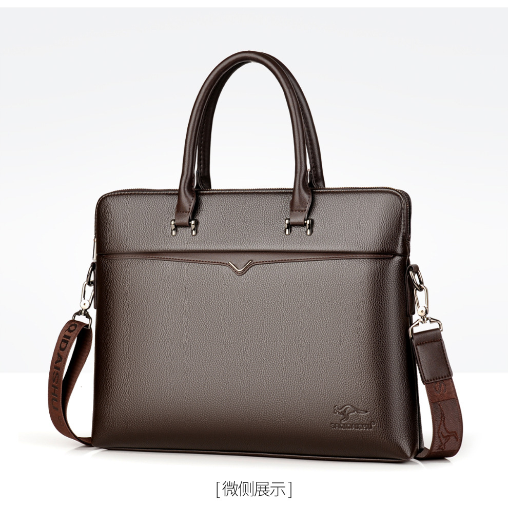 袋鼠男士手提包真皮公文商务包单肩斜挎包潮