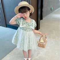 Girl dress summer 2021 new cotton cloth floral mesh dress children foreign girl baby Summer princess dress