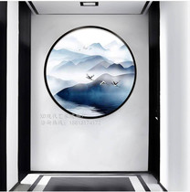 New Chinese style 3D living room decorative painting background wall simple modern tea room hanging painting study landscape round art glass