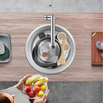 Round Mini small sink single tank 304 stainless steel silver bar balcony kitchen wash basin