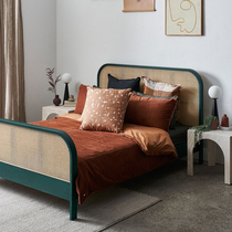 MOANRO Nordic rattan woven solid wood bed double bed 1 8 meters Modern simple bed and breakfast vintage rattan bed 1 5 meters