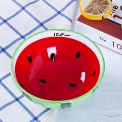 Underglaze color cartoon creative cute dessert fruit watermelon salad rice bowl bowl dish spoon ceramic tableware set