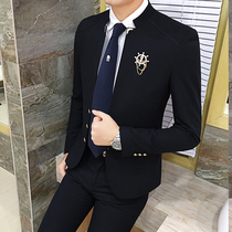 2021 New Korean slim mens suit two-piece English collar tunic coat suit suit men