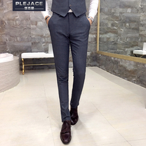 Mens casual pants small pants Mens hanging trousers Korean slim nine-point small straight feet dk uniform business trousers