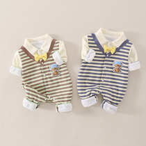 Newborn Baby Clothes Spring Dress Baby One-piece Clothes Spring Autumn Season Streaks Ultra Cute Ocean 0 3 full moon climb Climbing Clothing Tide