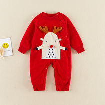 Baby sweater one-piece clothes for autumn and winter clothing with baby needles cardiff and velvety cute climbing for winter outside warm wire clothes