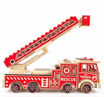 Wood China Fire Rescue Car Model Toys Raised Childrens Festival Gift Home Desktop Pendulum 119 Remembrance