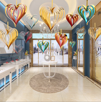Tanabata Valentines Day decorations Love three-dimensional heart-shaped pendant Shopping Mall jewelry store creative roof ceiling pendant