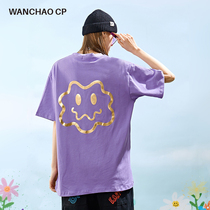 WANCHAO CP summer couples National Tide brand smiley face T-shirt women short sleeve ins hip hop loose half sleeve shirt