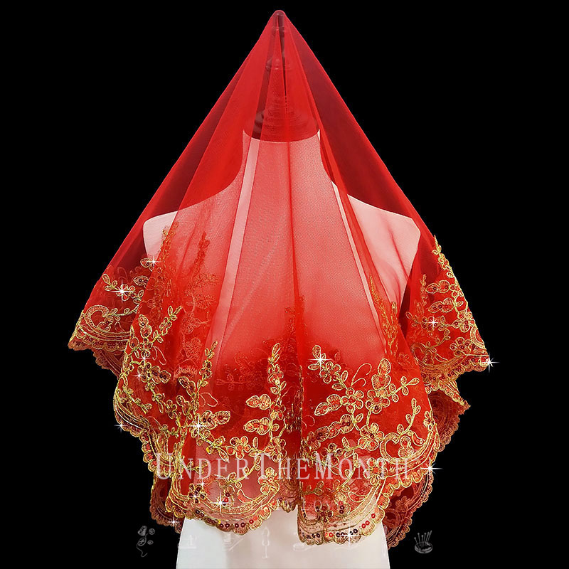 Chinese wedding bridal bride wedding red cover head translucent head yarn soft yarn show and hippa Chinese wind head yarn headwear-Taobao