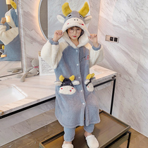 Childrens pajamas boys autumn and winter coral velvet plus thickened flannel boy calf home suit