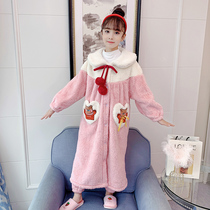 Childrens pajamas coral velvet autumn and winter thickened girl girl flannel robe Cornus powder home suit