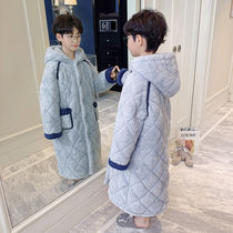 Boys nightgown childrens pajamas winter coral velvet thickened three-layer cotton autumn and winter boy light blue bathrobe