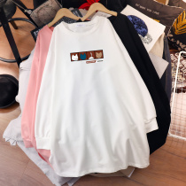 Large Code Pregnant Woman Autumn Dress Long Sleeve Sweatshirt Mid Spring Autumn Korean version 200 catty Outer Through Pregnancy Late Blouse Pregnancy