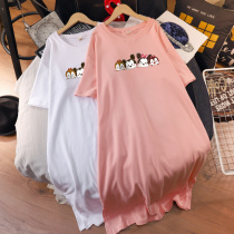 Pregnancy Woman Fashion Dress Fashion Dress 2022 Summer Big Code Fat Mm Loose Pure Cotton Short Sleeve T Shirt Over Knee Pregnant Woman Long Dress