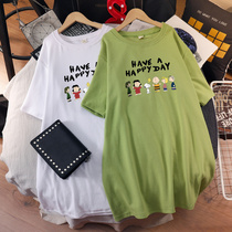 Summer loaded short sleeves T-shirt pure cotton loose fashion jacket with long style maternity dress cover belted and spicy mother personality 200 catty