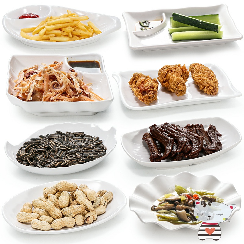 Degree of rocky white snack food plate plastic imitation porcelain plate bar KTV little dish 10 French fries snacks