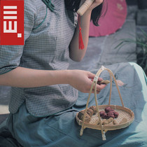 Bamboo Woven Basket Tea Duct Containing Basket Handmade Full of Bamboo Basket Fruit Pan Tea Spot Basket Dried Fruit Basket Tea Mat Accessories