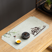 Small Tea Laid Deer Leather Suede Waterproof Tea Mat Zen new Chinese Tea Road Tea tray Mat Cloth Art Day Style Hand-painted White Table Cloth