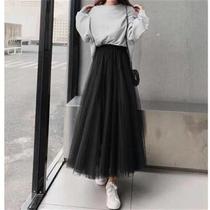 Gauze skirt skirt e women autumn and winter pleated skirt A- line dress hair Medium-length dress Joker dress fairy dress