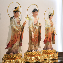 Han white jade painted golden Western three holy pagoda Amita Buddha statue household trend to the god of the god