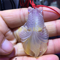 Golden Fish Natural Purple Green Agate Various color glass bottom No impurities Old jade Pulp Engraving Small Goldfish Pendant Peelwood Jade