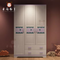 Childrens wardrobe girls all solid wood 3 doors 2 doors log style storage wardrobe flat open cabinet childrens furniture combination