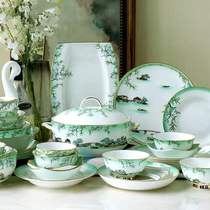 Jingdezhen high-end bone china tableware set pleasant scenery Chinese style home gift set gift box