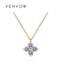 VENVOW Jewelry 18k Rose Gold Four Leaves Grass Diamond Necklace Woman Pendant Color Gold Inlaid Diamond Lock Bone Chain