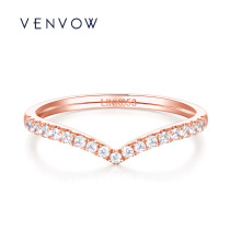 VENVOW wintile jewellery 18K rose gold diamond V-shape platoon drill ring guard female courseage diamond ring can be laminated