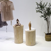 Nordic log wood pier clothing store window decoration ins Wind solid wood ornaments stump round stool display table