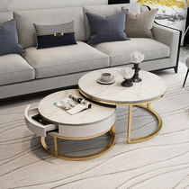 Nordic rock board tea table combination household living room small apartment marble round mesh Red child small table with drawer