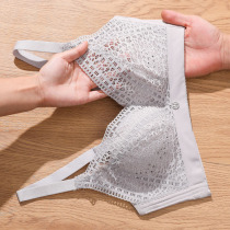 Underwear women without steel rings large breasts small bra cover large size gathered adjusted anti-sagging summer ultra-thin section