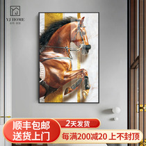 Horse to successful entry into the house Entrance Living Room Decoration Painting Nordic Light Lavish Living Room Hanging Painting Orange Horse Gangway Veranda Fresco