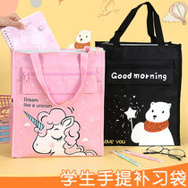 Supplementary class Handbags Canvas Hands Carry Large Capacity Durable Minimalist Art Students Release Books Cute Cartoon Thickening Junior High School Students Waterproof Cram Bags Small Frescoed Double Shoulder Back