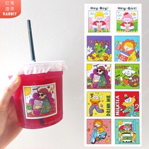 Net red milk tea cup stickers cute colorful fruit tea family stickers doodle cup stickers fruit tea decorative stickers waterproof