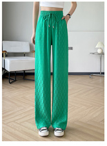 Green Letters Printed Ice Silk Broadlegged Pants Women 2022 Summer New High Waist Pituitary Loose Casual Straight Drum Pants