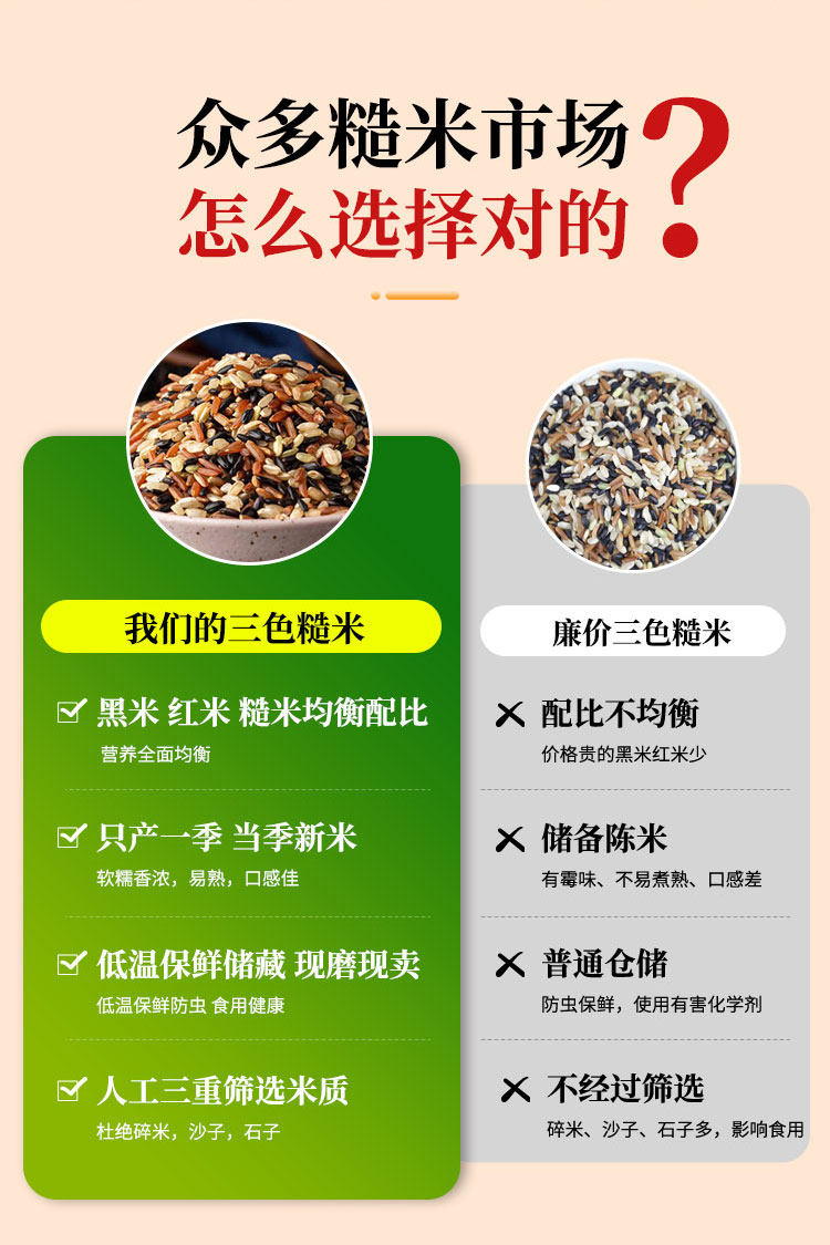三色糙米新米粗粮红米黑米糙米五谷杂粮健身轻食营养脂减餐500g*1_第