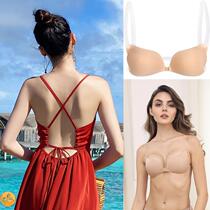 The front button transparent dress anti-walking stealth bra behind the back of the underwear and the summer breast strap gathered without