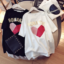 Pure cotton short sleeve t-shirt woman 2022 new Korean version loose casual summer white loving letter blouses medium length