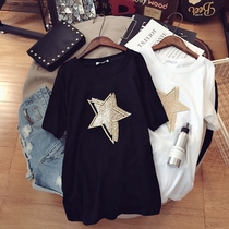 Pure cotton short sleeve t-shirt woman mid-length Korean version loose color reduction 100 hitch big code white blouses compassionate summer