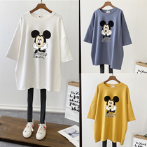 2022 new short sleeve t-shirt woman mid-length Korean version loose casual big code pure cotton Mickey white blouses summer