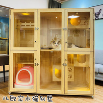 Cat Villa solid wood cat cage luxury cat nest cloth cat Coon cat house cat display cabinet large pet cage breeding
