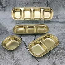 Domestic stainless steel Korean cuisine golden rectangular multi-grid barbecue meat side dishes sauce dipped sauces
